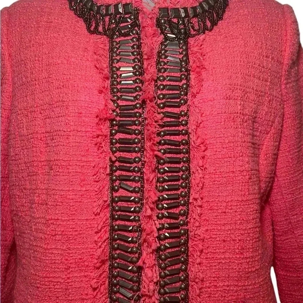 Boston Proper Coral Tweed Blazer Size 10 Chain Trim Embellished Cotton Jacket